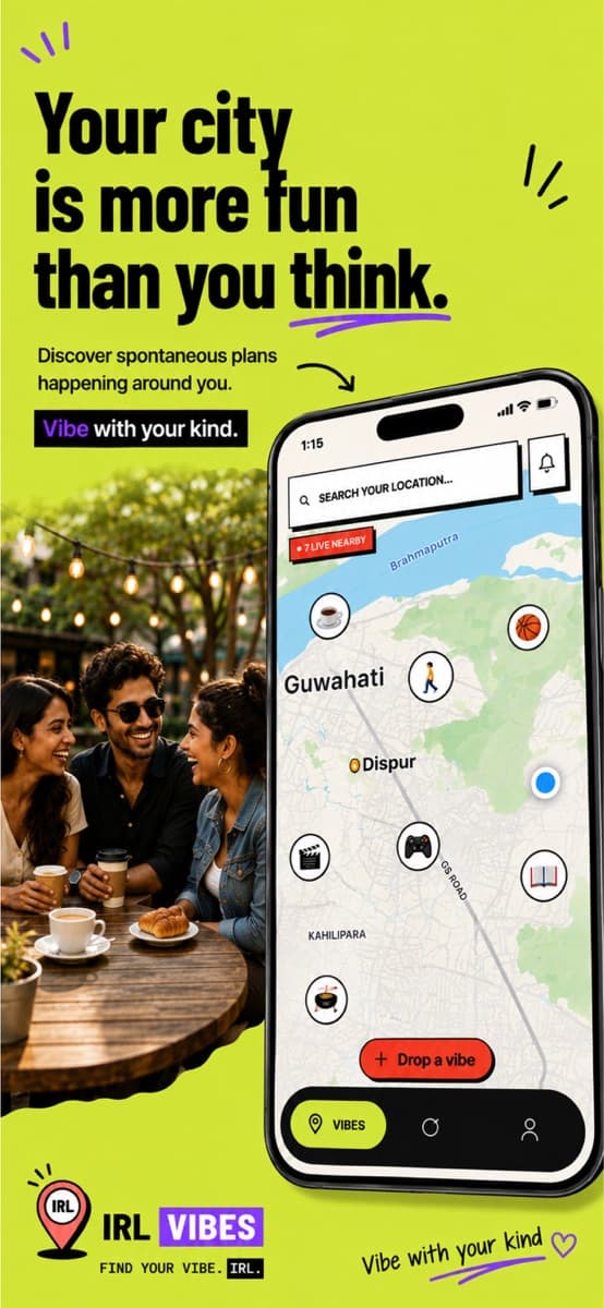 IRL Vibes map showing nearby activities around Guwahati